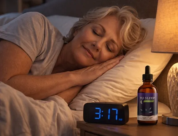 Woman lying awake in bed with the bedside clock showing 3:17 AM